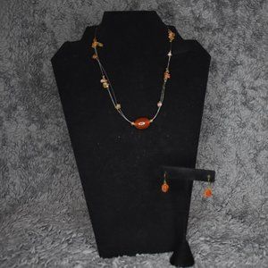 🔥 3/$15 Orange and Brown Stone Necklace and Earring Set